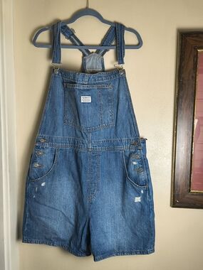 Levi's distressed denim shorts overalls